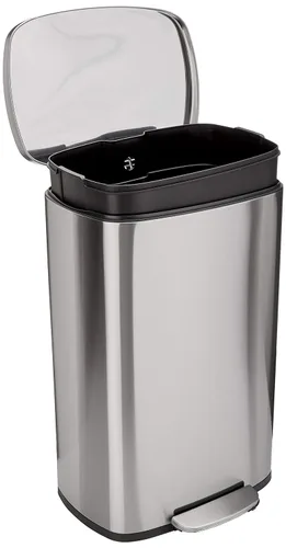 Vista 7 de Yaxa Basics Mini cubo de basura rectangular resistente a las manchas con pedal de cierre suave, acero inoxidable cepillado, para baño y espacios