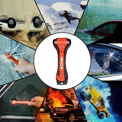 Vista 4 de Martillo de seguridad de 6 piezas, herramienta de escape de emergencia con rompedor de ventana de coche y cortador de cinturón de seguridad