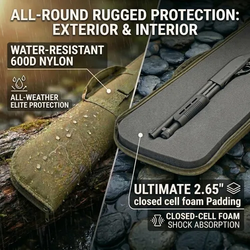 Vista 4 de Estuche para Escopeta Acolchado Grueso Fundas para Rifle, Bolsa de 52" con Correa de Transporte Ajustable, Accesorios de Dos Puntos