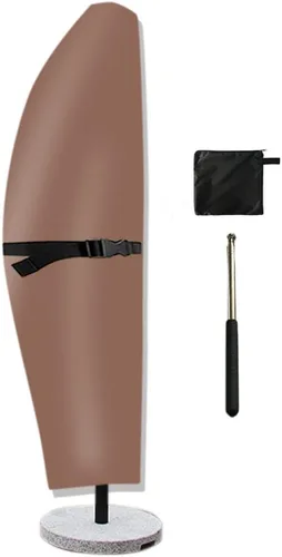 Vista 9 de Funda para sombrilla voladiza para patio, impermeable, para exteriores, estilo plátano, ajuste de 7 pies a 11.5 pies con varilla de empuje.