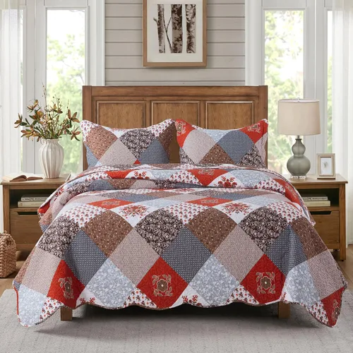 Vista 41 de Travan Juego de Edredón de 3 Piezas Colcha Acolchada Ligera Juego de Cubrecama Reversible con Estampado Floral Juego de Ropa de Cama Acolchada