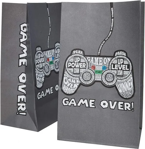 BLUE PANDA Bolsas de recuerdo de fiesta, papel para juegos con impresión de control y botín de nivel para niños, bolsas de dulces y cajas de regalo