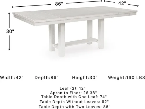 Vista 3 de Signature Design by Ashley Robbinsdale - Mesa extensible para comedor con centro abatible removible, estilo casual, con base de caballete, madera