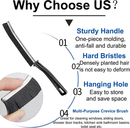 Vista 4 de Cepillo limpiador de lechada con mango duro, cerdas rígidas en ángulo para duchas, bañeras, cocinas, multisuperficie, herramienta de limpieza
