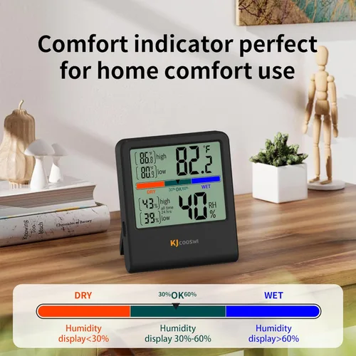 Vista 3 de Termómetro digital higrómetro, termómetro de pared para interiores, humedad interior con alta precisión, adecuado para invernadero, hogar y oficina