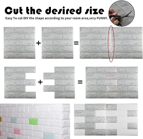 Vista 2 de 10 paneles de pared 3D plateados, cobertura de 14.5 pies cuadrados, adhesivo imprimible con paneles de pared de espuma de polietileno autoadhesivos