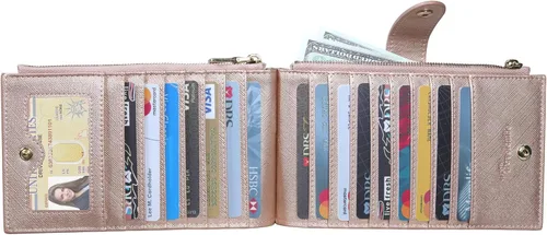 Vista 8 de Travelambo RFID Billetera de mujer con varios compartimientos para varias tarjetas con bolsillo con cierre, talla única