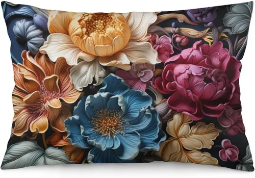Vista 15 de Fundas de almohada florales azules de 12 x 20 pulgadas para primavera y verano, funda de cojín decorativa con cremallera, fundas de almohada