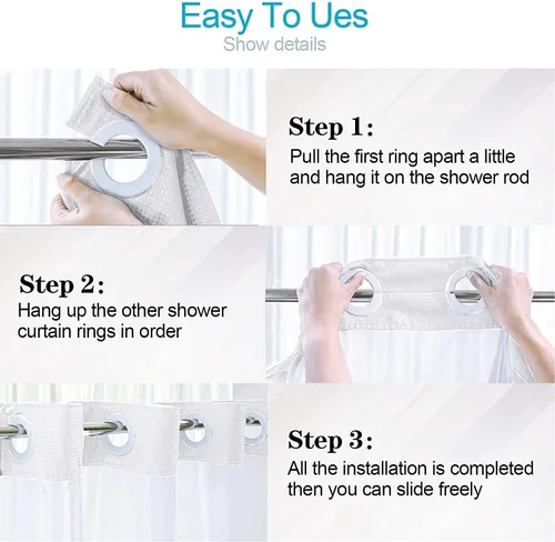 Vista 5 de ROHSCE No Hooks Needed Shower Curtain with Snap in Liner, Thick Waffle Weave with Removable Liner for Bathroom Hotel Grade, Mesh Top Window, Machine