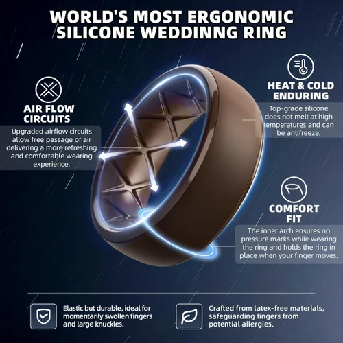 Vista 72 de Egnaro Anillos de boda de silicona para hombre: 1/4/6/7 Multipack de anillos de boda de goma con arco interior Diseño ergonómico transpirable