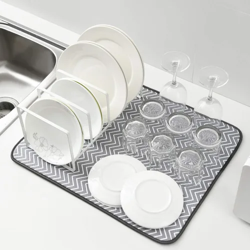 Vista 6 de SUBEKYU Tapete de secado de platos para encimera de cocina, almohadillas absorbentes de microfibra para escurridor/estante de platos debajo
