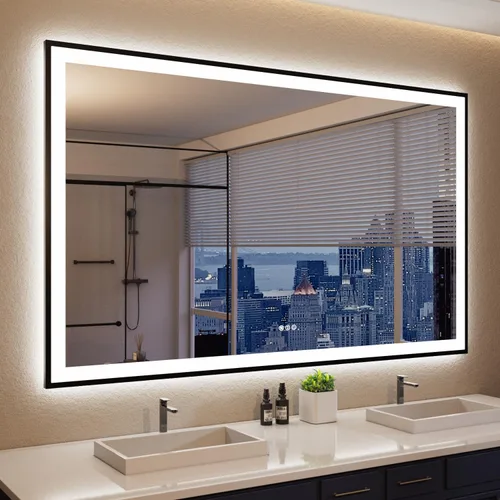 Vista 54 de ISKM Espejo LED de 20 x 28 pulgadas para baño, espejo de tocador iluminado para pared con luces frontales + espejo de baño LED retroiluminado