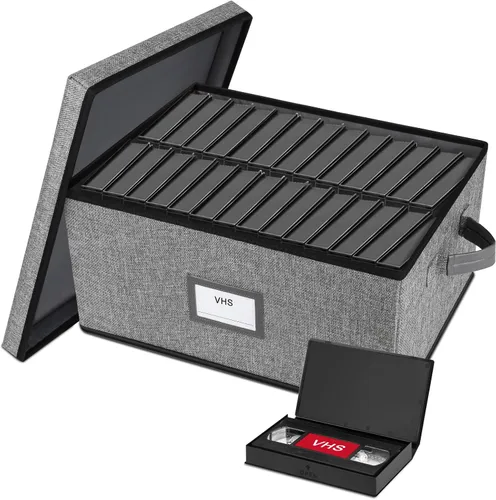 Lukeline Caja de almacenamiento VHS con tapa, estuche de almacenamiento VHS de gran capacidad con capacidad para 50 cintas, contenedores de