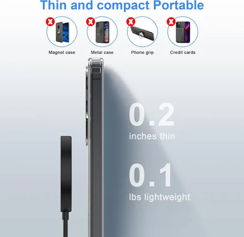 Vista 6 de Magsafe Charger - Cargador magnético para iPhone 17 Pro Max/17e/17/16/15/14/13/12 Series y AirPods, almohadilla magnética de carga rápida