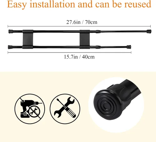 Vista 2 de Zubebe Barra doble para refrigerador de autocaravana, accesorio ajustable para nevera RV, barras de tensión, barras de nevera para sostener Negro