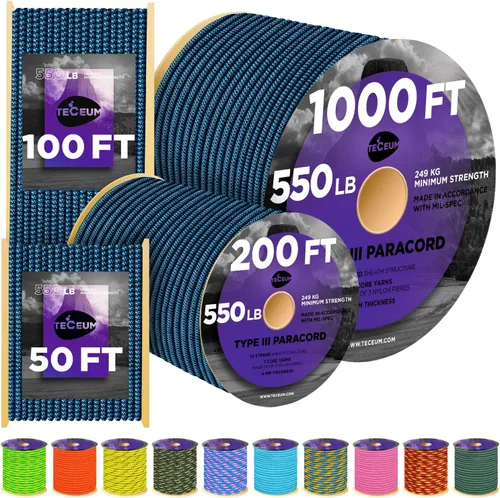 Vista 30 de TECEUM - Cuerda resistente 1000 de 1000 / 200 / 100 / 50 pies, más de 40 colores, cuerda para supervivencia y campamento, cuerda de nailon