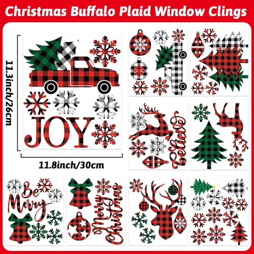 Vista 2 de Calcomanías de Navidad para ventana, diseño de búfalo navideño, calcomanías de ventana extraíbles, decoración de ventanas para invierno, Navidad