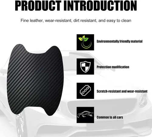 Vista 3 de 4 PCS Cubierta de Manija de Puerta de Fibra de Carbono, Calcomanía de Cuero para Manija de Puerta Lateral del Automóvil, Película Protectora