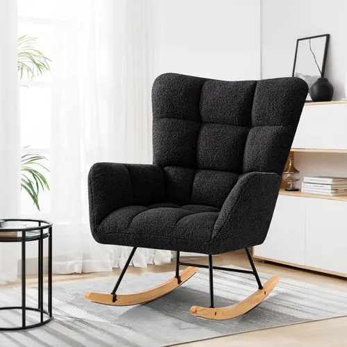 Vista 9 de Furniliving Mecedora tapizada para cuarto de bebé, mecedora tapizada, moderna, con asiento acolchado, silla de lectura con respaldo alto, cómoda