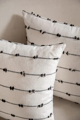 Vista 5 de Caflife Fundas de Almohada Decorativas Boho 18x18 pulgadas Beige y Negro, Juego de 2 Fundas de Almohada Decorativas Modernas Estilo Granja para Sofá