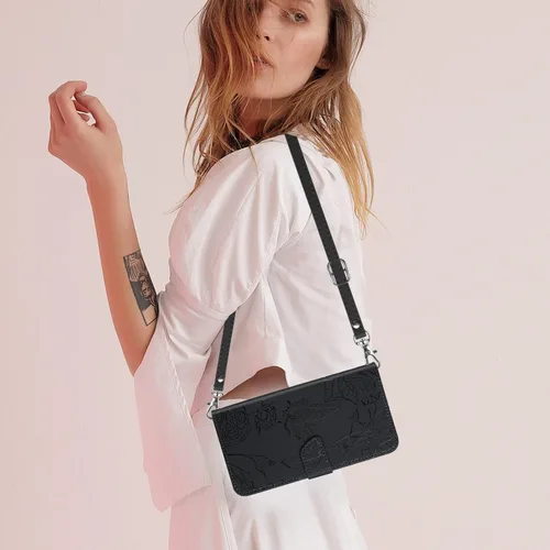 Vista 6 de XYX Wallet Case Compatible with Xiaomi 12S Ultra, Emboss Butterfly Flower PU Leather Flip Protective Case with Adjustable Shoulder Strap for Xiaomi