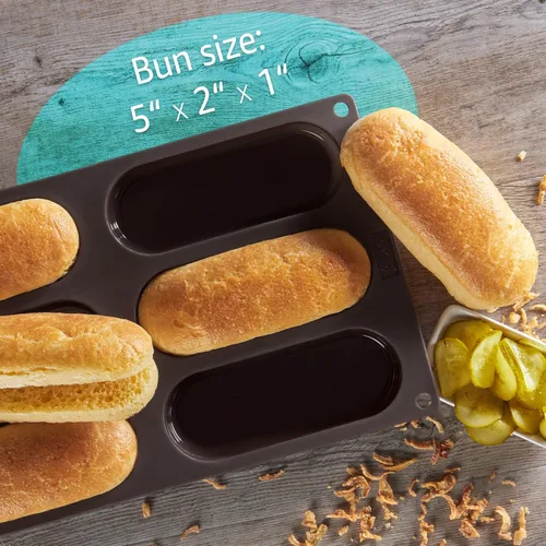 Vista 2 de LURCH Molde para bollos para perros calientes Molde de silicona antiadherente flexible para hornear Bandeja de pan, rollos, pasteles y Eclair