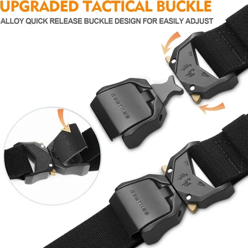 Vista 2 de Tactical Belt for Men 2-Pack, Military Style Stretch Nylon Work Hiking Belts, 1.5" Elastic Web Quick-Release Belt