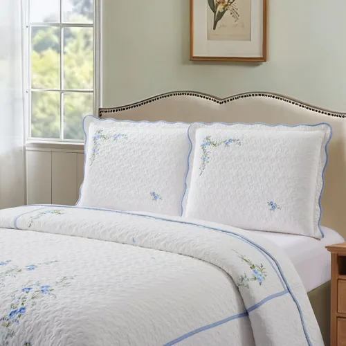 Juego de edredón 100% algodón tamaño matrimonial, colcha ligera de 3 piezas con bordado, juego de ropa de cama bohemio para todas las estaciones