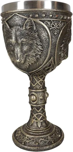 Vista 6 de Ebros Gift Tótem Spirit Wolf Grey Timberwolf Head - Copa de vino de cristal de cáliz para fiesta con acabado de bronce sintético
