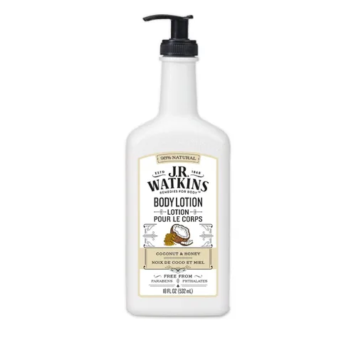 J.R. Watkins Loción hidratante diaria – Dispensador de crema corporal en bomba – Crema hidratante para la piel hecha con manteca de karité, manteca