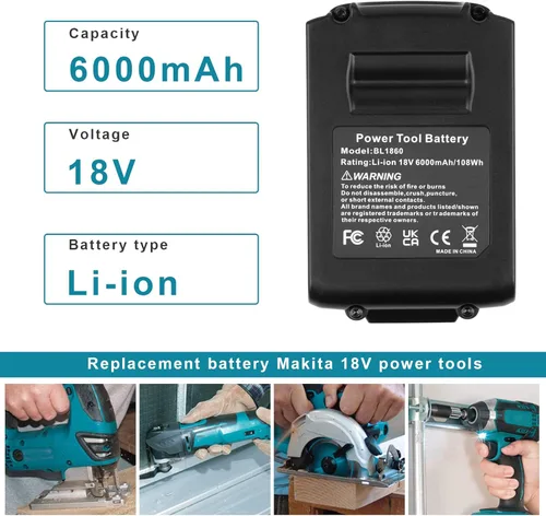 Vista 4 de ARyee Batería BL1860 de 6.0Ah con cargador DC18RC para batería Makita de 18 V BL1860B BL1850 BL1850B BL1840 BL1840B BL1830 BL1830B BL1815B LXT400