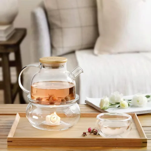 Vista 6 de CnGlass Calentador Universal de Tetera de Vidrio, Hecho a Mano con Vidrio Resistente al Calor y Sin Plomo, Calentador de Velas de Té 5.3