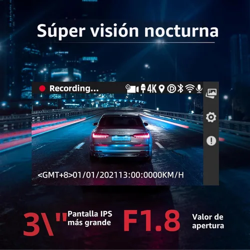 Vista 6 de Miofive Dash Cam - Cámara delantera y trasera para automóvil, 4K+4K, WiFi, Bluetooth, con tarjeta SD de 64 GB, cámara dual para auto con monitoreo
