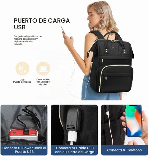 Vista 5 de Mochila para laptop LOVEVOOK para mujer, Negro, Mochilas Daypack
