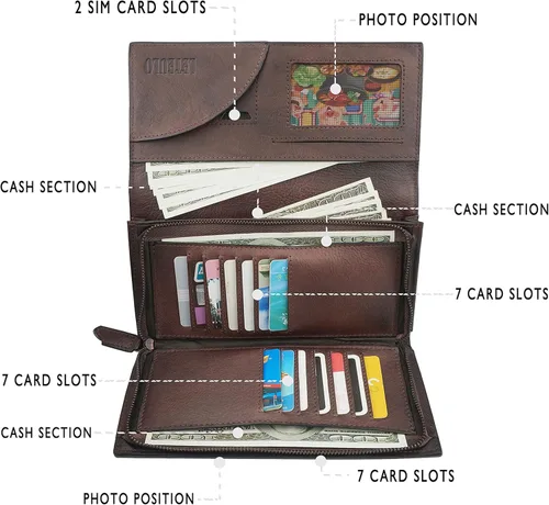 Vista 5 de Cartera para mujer de piel auténtica Dip Dye Organizador de tarjetas para damas de gran capacidad