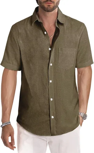 Vista 262 de JMIERR Camisas de vestir a rayas con botones y manga corta para hombre