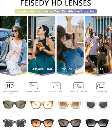Vista 7 de FEISEDY Gafas de sol clásicas para mujer, gafas de sol cuadradas gruesas con marco grueso UV400 B2471