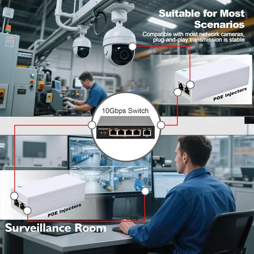 Vista 7 de Inyector PoE+ de 10 Gbps - Cumple con IEEE 802.3af/at de 30 W, ofrece 15.4 W (PoE) o 30 W (PoE+) de alimentación a través de Ethernet hasta 328.1 ft