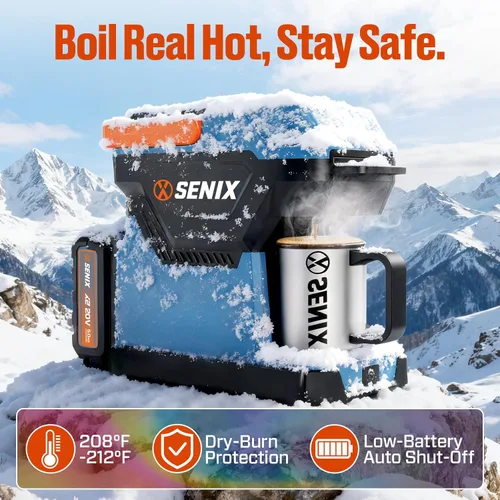 Vista 8 de SENIX Cafetera portátil con batería de 5000 mAh, cafetera eléctrica de doble CA/CC para automóvil/RV/camping, cafetera de viaje inalámbrica al aire
