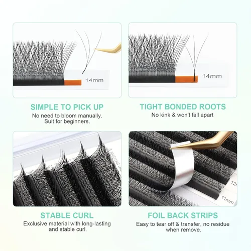 Vista 51 de NAGARAKU Extensión de pestañas en forma de W 3D con volumen en racimo, abanico prefabricado, pestañas postizas de visón sintético mate negro