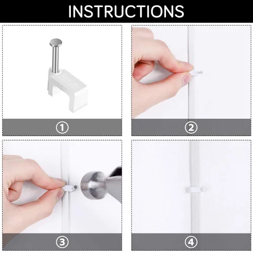 Vista 7 de CableGeeker - 100 clips de cable Ethernet con clavos de 0.315 in para cable Ethernet plano Cat6 Cat7 (blanco)