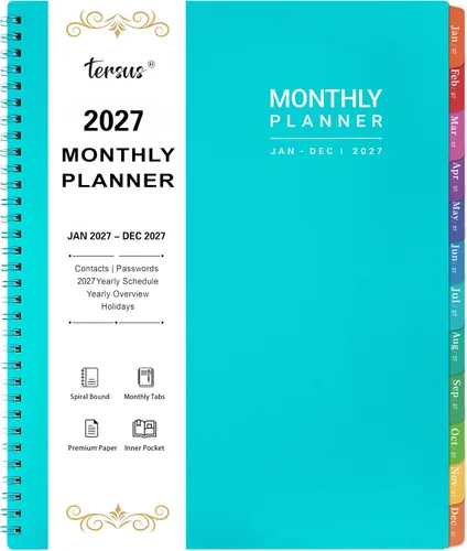 2027 Planner-2027 Monthly Planner, Jan 2027-Dec 2027, 9" x 11" | 12-Month Calendar Planner with Inner Pocket and Colorful Monthly Tabs, Ideal for