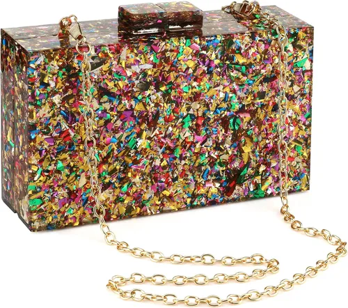 Gets Monederos y bolsos de mano de acrílico para mujer, multicolor, patrones geométricos, caja de embrague, banquete, bolso cruzado de noche