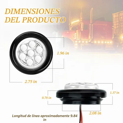 Vista 7 de Paquete de 4 luces LED selladas, impermeables, redondas, redondas, de 2 pulgadas, color ámbar, 7 luces LED de señal, con ojales de goma, montaje