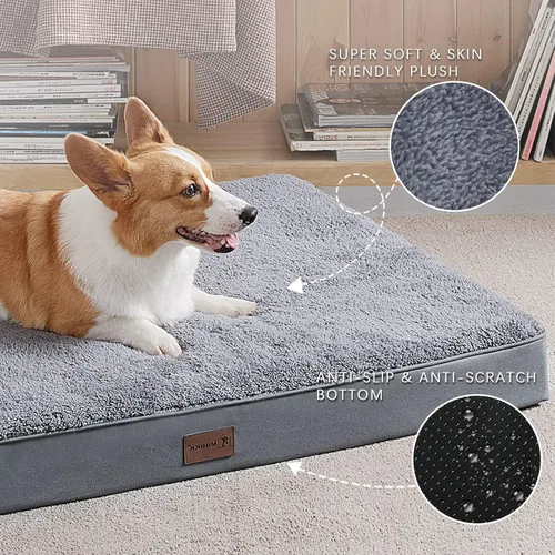 Vista 4 de MIHIKK Camas ortopédicas impermeables para perros pequeños, cama ortopédica para jaula con funda extraíble lavable, alfombrilla de espuma para Gris