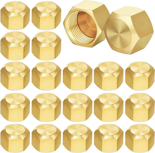 Hicarer 100 Pcs 3/8 in Brass Compression Cap Valve Cap Tapas de montaje de tubo de 3/8 pulgadas para aplicaciones de tuberías de cobre, plomería