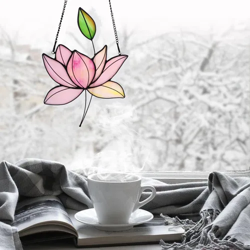 Vista 6 de Ventana de flores para colgar en vitrales, decoración navideña, paneles de ventana, regalos de cumpleaños para mamá, mujer y amigos (rosa)