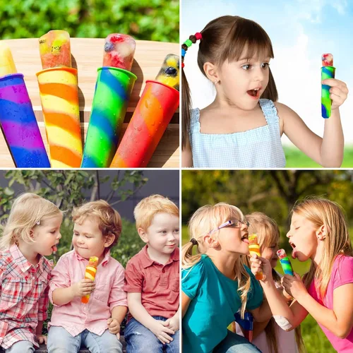 Vista 4 de 6 moldes de paletas de silicona, reutilizables, para bebés, varios colores, para helados, congelados con tapas para paletas de bricolaje, palitos