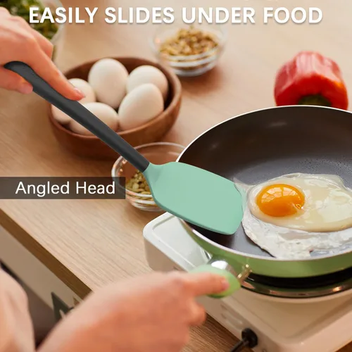 Vista 6 de Coukre Juego de 3 espátulas de silicona, resistentes a altas temperaturas, sin BPA, espátulas para pescado, mango sólido y ranurado para sartenes