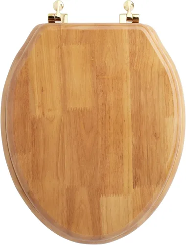 Signature Hardware 153865 Bisagras estándar del asiento de inodoro de roble claro de lujo - Cuenco alargado Roble y latón pulido